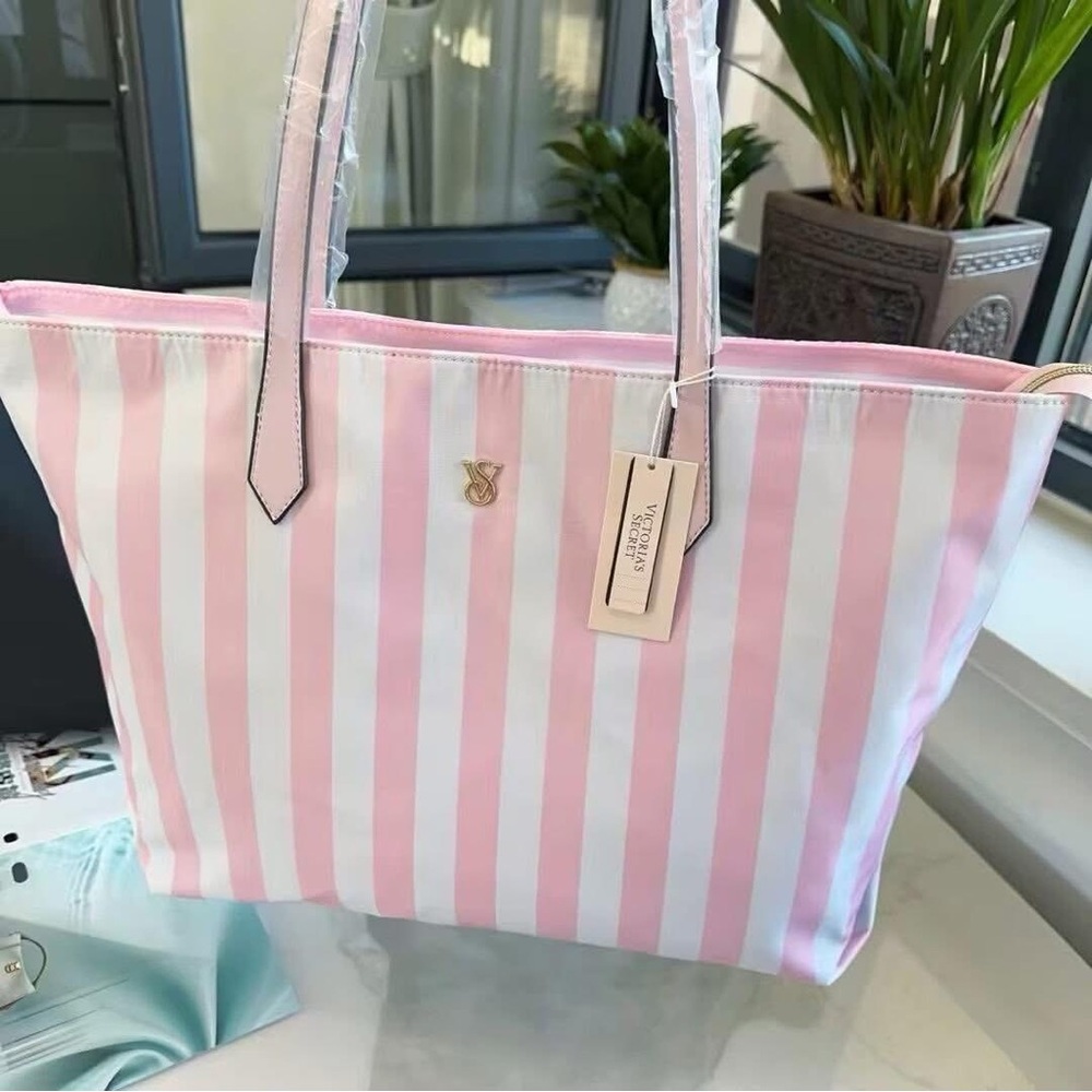 Victoria's Secret Striped Pink and White Tote